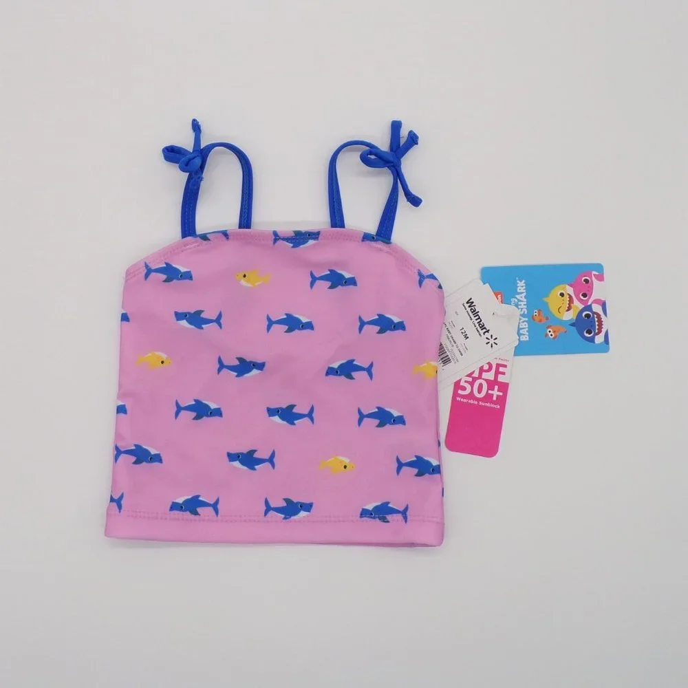 Pinkfong BABY SHARK Girl Swimsuit Sz 12 Month Pink Two Piece Suit Beach